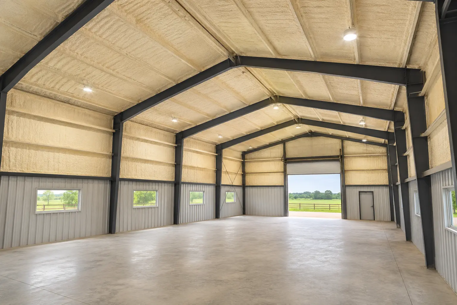 Closed-cell spray foam applied inside a metal building